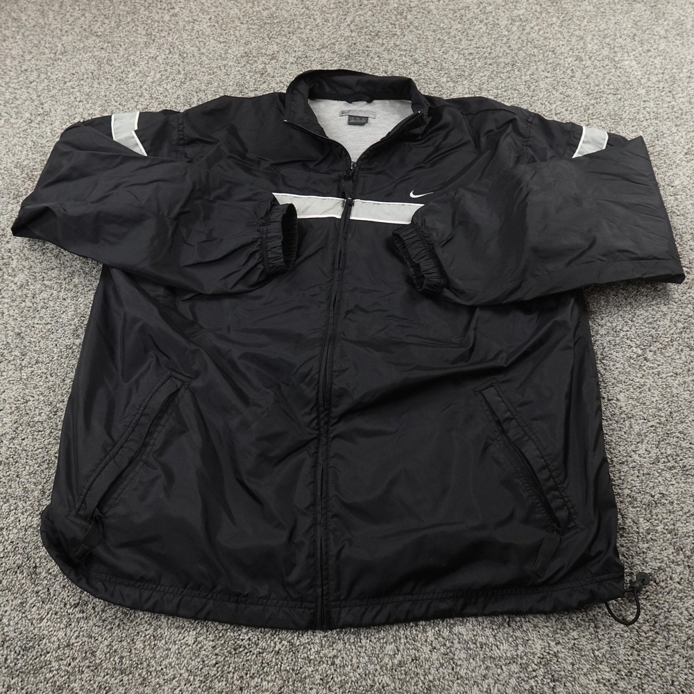 VTG Nike Jacket‎ Mens XL Black Full Zip Reflective Windbreaker Coat Run Gym Y2K - Picture 2 of 10